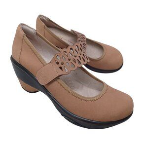 Jambu Shoes Wonder Sport Wedge Tan Leather Mary Jane‎ Womens 7 M